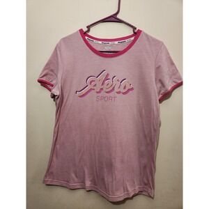 Aeropostale Sport Retro Womens Ringer T-Shirt Pink Graphic Logo Tee Size Large